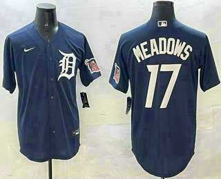 Men%27s Detroit Tigers #17 Parker Meadows Navy With Patch Cool Base Stitched Jersey->detroit tigers->MLB Jersey